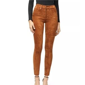 Good American Good Waist Faux Suede High Rise Cropped Skinny Pants Tobacco 6/28